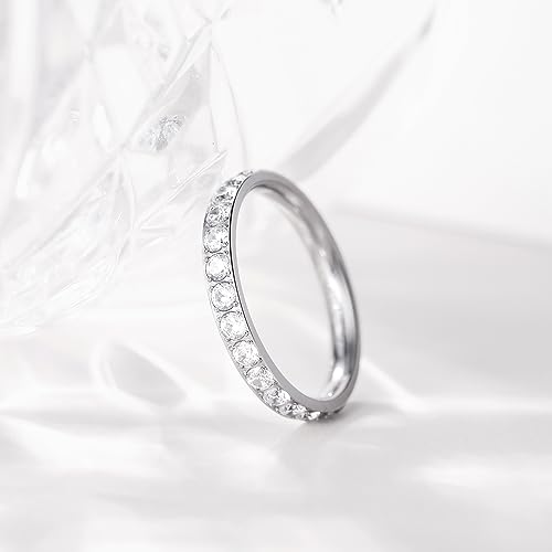 THREE KEYS JEWELRY Women's 2mm 3mm Titanium Ring Silver/Gold/Rose Gold Plated Wedding Band Engagement Ring with Shining Cubic Zirconia3