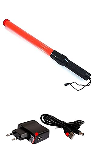 Diskpro, 15.5 inch traffic baton light in 8 red LED with 2 flashing modes, 2 C-size batteries required. Good for Parking and Dog walkers safety.