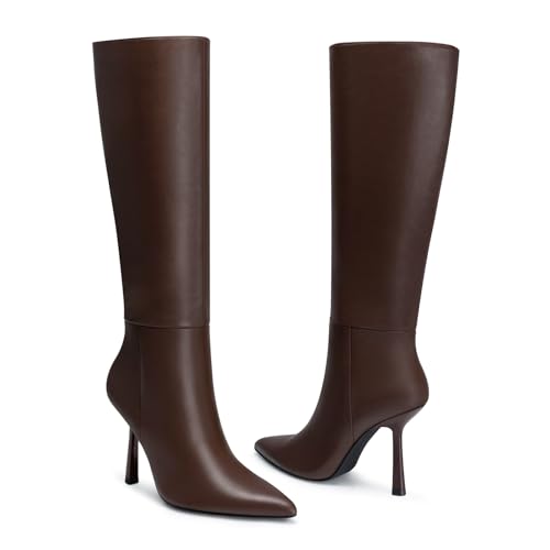 Women Knee High Boots: 4 Inch Stiletto Heel Wide Calf Boot - Tall Pointed Toe Booties - Comfortable Heeled Fall Boots for Night out, Party, Work2