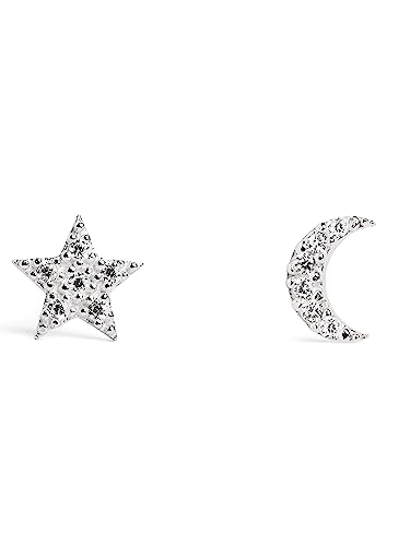 SINGULARU - Pendientes Moon & Star Plata. Plata de Ley 925 con...
