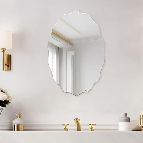 Image of Rousrie Frameless Wall Mirror for Bathroom, Glass, Modern, Clear, Wall Mount, 45 x 30 cm (1, Unique)