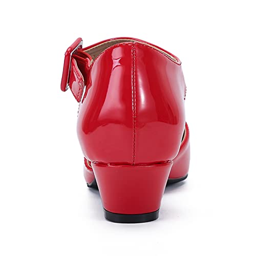 LIURUIJIA Women's Low Block Chunky Heels Closed Toe Ankle Strap Work Wedding Dress Pumps Shoes Red 38 US 73