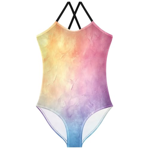 Pigsaly Girls One Piece Swimsuits Purple Rainbow Gradient Kids Cross Back Swimwear Toddler Beach Sport Bathing Suit 3T