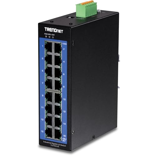 Image of TRENDnet 16-Port Industrial Gigabit L2 Managed DIN Rail Switch, 16 x Gigabit Ports, Wide Temperature Layer 2 Switch, 32 Gbps Switching Capacity,Lifetime Protection, Black, TI-G160i-M