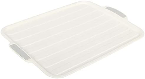 Dish Drainer Rack with Drip Tray. Rattan Style Plastic Plate Cutlery Holder Rack. (White)