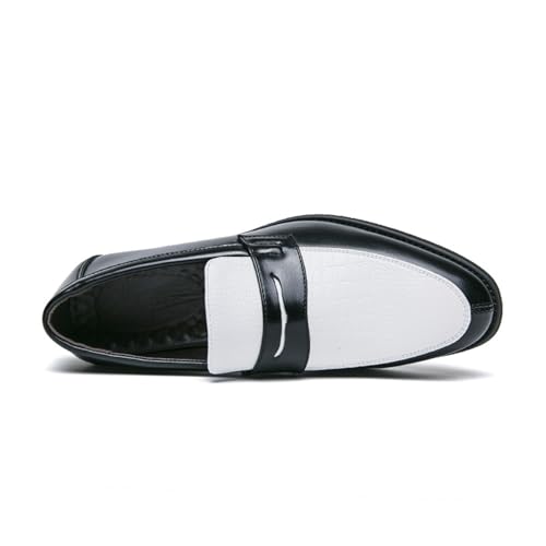 Oxford Shoes for Men Slip On Round Toe Two Tone Patchwork PU Leather Loafer Low Top Block Heel Non Slip Walking3