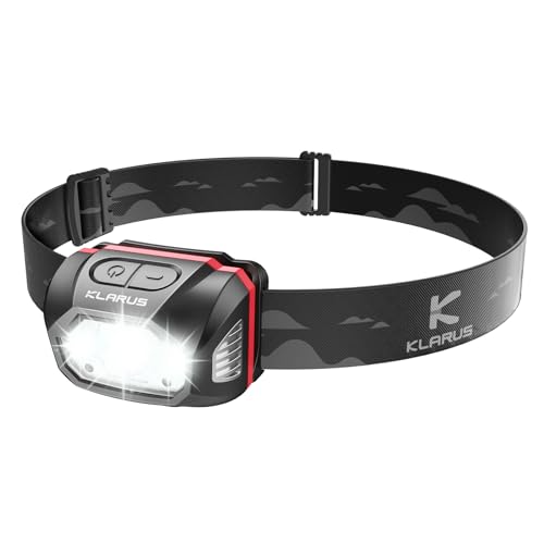 klarus HM1 Head Torch Rechargeable USB C, Led Super Bright Headlamp, Headtorch 440 Lumens 70 Hours Max Runtime, 1800mAh Battery IPX6 Waterproof for Running, Camping, Hiking, Hunting (Red)
