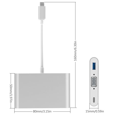 Image of USB HUB USB-C to VGA Adapter Type C 3-in-1 Dock with PD VGA(4K) USB 3.0 for Retina Mak-Buk Pro 2015 /2016 Surface Book Gugle Chromebook Thunderbolt 3 System Devices (USB C to 3 in 1 VGA HUB)