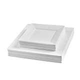 Posh Setting White Square Plastic Plates 40 Pack-Includes 20 9.5' Dinner and 20 6.5' Salad Plates Disposable Square Party Plates