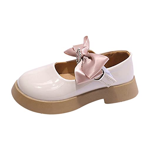 Fashion Four Seasons Children Casual Shoes for Girls Flat Sole Thick Sole Round Toe Solid Color Ribbon Girl Winter (White, 10-10.5 Years Big Kids)