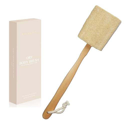 Image of Rosena Natural Exfoliating Loofah luffa loofa Bath Brush On a Stick - with Long Wooden Handle Back Brush for Men & Women - Shower Sponge Body Back Scrubber Pack of 1