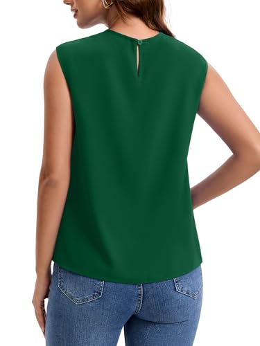 Funlingo Womens Summer Tops Cap Short Sleeve Blouses for Women Dressy Casual Pleated Business Work Shirts Basic Fashion Clothing Green XL — view 5