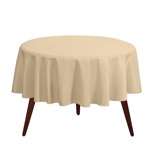 Gee Di Moda Round Tablecloth - 108 Inch Beige Round Table Cloth for 48 to 72 Inch Round Tables - Heavy Duty Washable Fabric - for Buffet Table, Holiday Party, Dinner, Wedding & Baby Shower