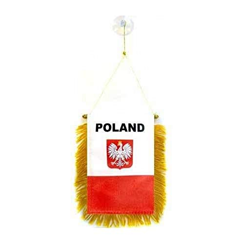Image of AZ FLAG Poland with Eagle Mini Banner 6'' x 4'' - Polish Coat of arms Pennant 15 x 10 cm - Mini Banners 4x6 inch Suction Cup Hanger