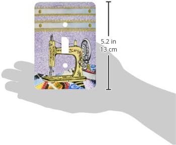 3dRose lsp_179325_1 Vintage Flowered Yellow Sewing Machine with Colorful Quilt Light Switch Cover image 3