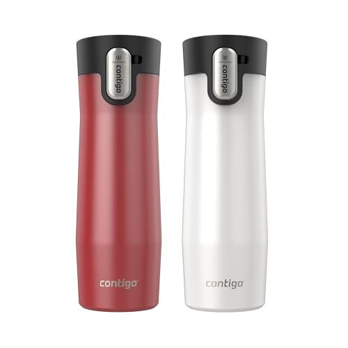 Image of Contigo AUTOSEAL West Loop Vacuum-Insulated Stainless Steel Travel Mug with Easy-Clean Lid 20 oz 2 pack Goji Berry Frosted Pearl Frosted Pearl