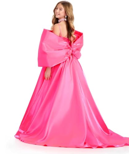 Girls Big Bow Miss National Pageant Dresses Satin Daddy Daughter Dance Princess Kids Flower Girl Dress2