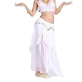 Dirair Belly Dance Costume for Women Belly Dance Chiffon Skirt with Coins (US, Alpha, One Size, Regular, Regular, White)