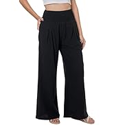 LOFBAZ Women Summer Flowy Cotton Linen Palazzo Wide Leg Pants Beach High Waisted Trousers Boho Lo...