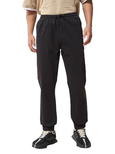 Image of Bewakoof Men's Solid Regular Fit Cotton Blend Joggers