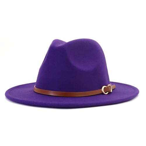 CCAKXCJJ Fedora Classic Hats for Men Women Felt Jazz Hat Wide Brim Hat with Belt Buckle NP-MNDJS492 Purple
