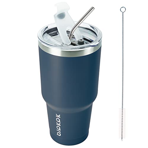 Image of BJPKPK 30 oz Tumbler with Lid and Straw, Insulated Stainless Steel Cup | Double Wall Vacuum, BPA Free, Leak Proof, Keeps Hot /Cold, Travel & Beach Ready, Car Holder Fit, Navy Blue