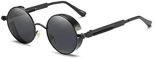ARZONAI Steampunk Trending Fashion Unisex Adult Round Sunglasses (Black Frame, Black Lens) (Medium)-Pack of 1