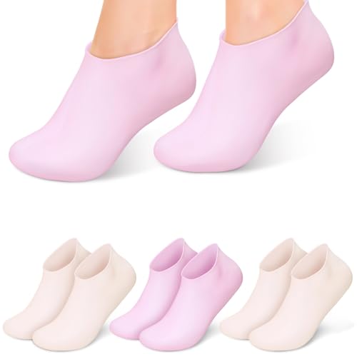 Healvian 4 Pair Silicone Socks Moisturizing Spa Socks for Women Soft Comfortable Dry Cracked