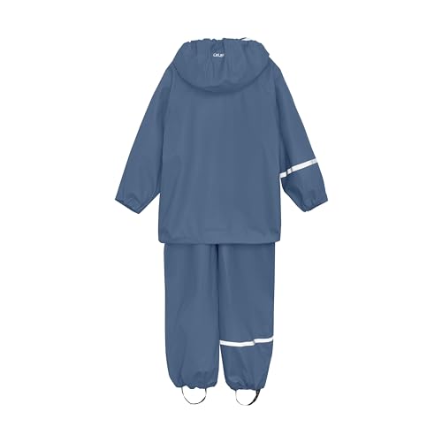 Image of CeLaVi European Kids Rain Suit for Boys Girls with Detachable Hood, Waterproof 2 Pcs Rain Jacket w /Pants or Dungarees
