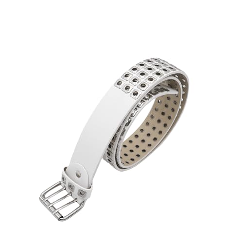 AIBEARTY Unisex Punk Style Rivet Waist Belt Faux Leather 3 Row Studded Holes Grommet Belts for Women Men Jeans Pants4