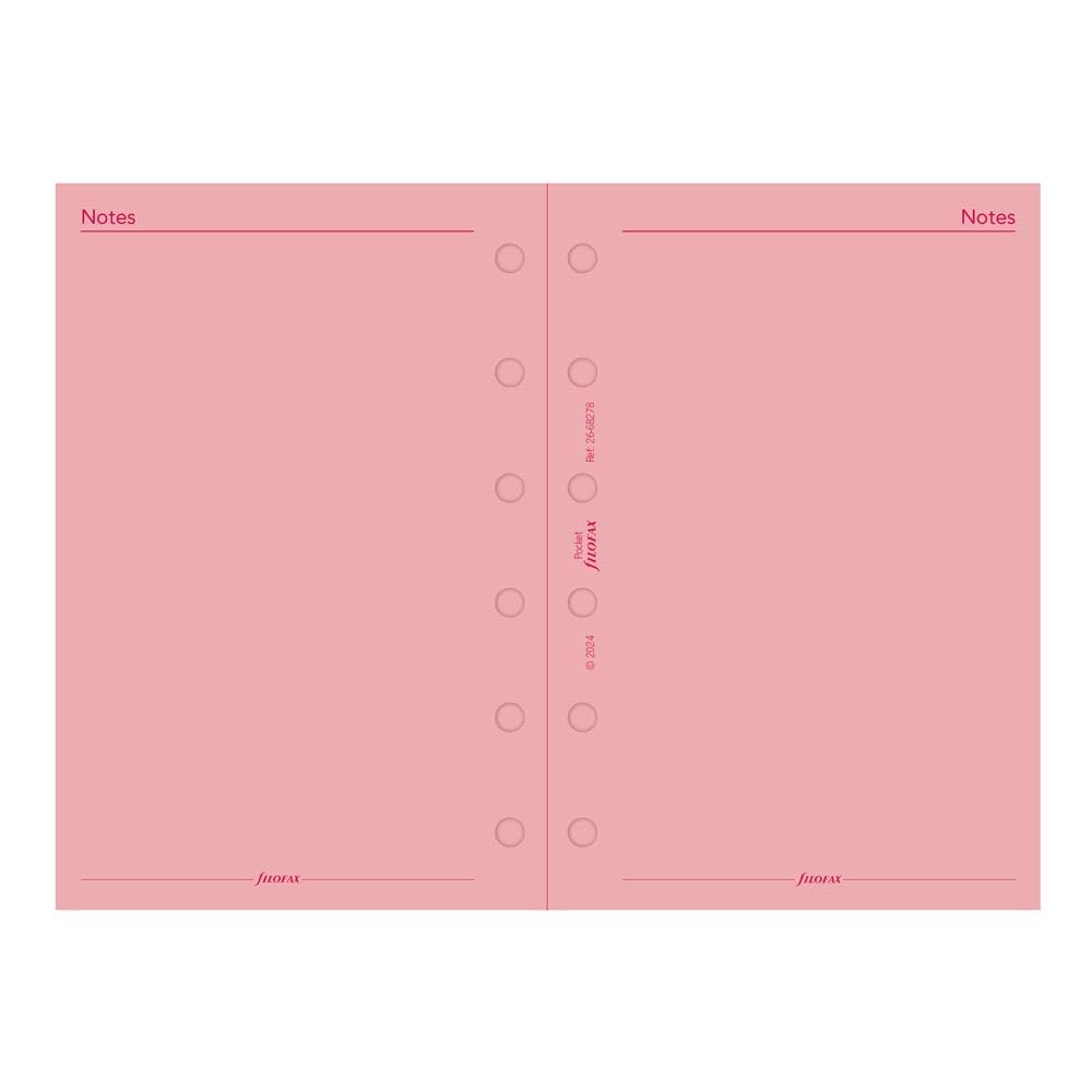 Filofax Recharge pour agenda 2026 format de poche, semainier, papier rose, non ligné, anglais, 2026 (C68278-26)