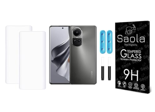 Image of Saola Curved UV Tempered Glass For Oppo Reno 10 5G. Comes With UV Light & Glue For Finest Pasting. Edge To Edge Protection With Case Friendly Fit. (Pack Of 2)