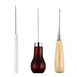 Set de 3 Punzones con Mango de Madera para Coser Cuero,Punzon,Herramienta de Costura de Cuero,Punzones de Costura con Aguja Artesanal,Punzón Hecho a Mano,Ideal para Coser y Reparar Cuero