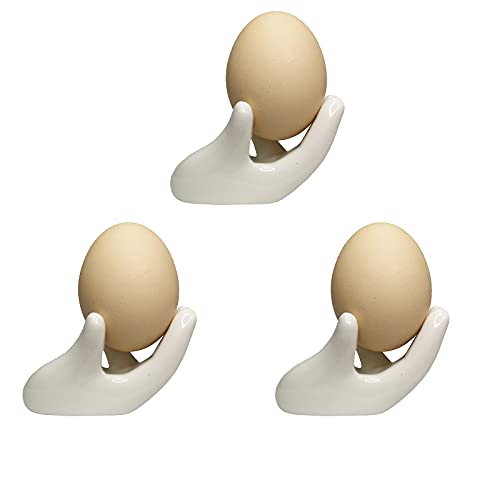 MaoYaMao Set of 3 Creative Ceramic Hand Shaped Egg Cup Holder Porcelain Egg Cup Easter Egg Display Stand for Hard Boiled Eggs(White)