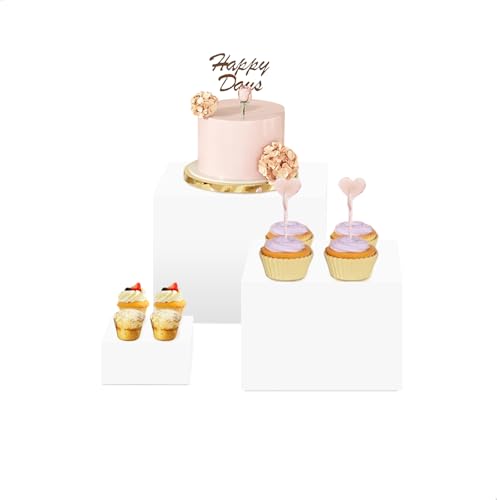 Soporte para Tartas, 3 Soporte de Pastelería DecorativosPiezas de Acrílicopara, Elevadores de Buffet, Estantes Exhibición Rosquilla, Mesa Dulce para Bodas,12.6×12.6×7.6cm,10×10×5.1cm,7.6×7.6×2.5cm