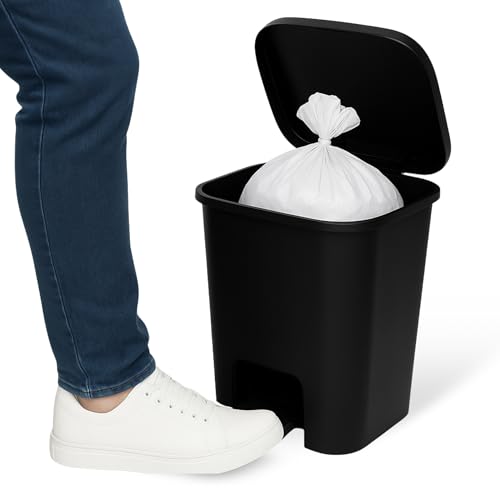TECHZOCO Cubo basura plástico, Cubo basura apertura pedal, Papelera de pedal, cubo de Pedal, Basura para oficina, Libre BPA, 45 cm alto x 38 cm ancho x 32 cm fondo, Capacidad 27 Litros, Negro.