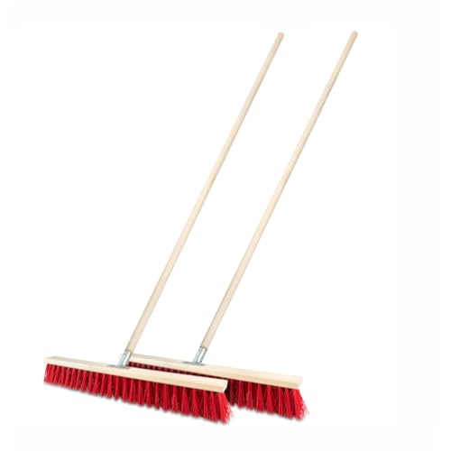 2 Stück Straßenbesen 60 cm mit Stiel 150 cm Holz draußen Gartenbesen Industriebesen Robuster Outdoor Besen mit Stabilen Borsten für Hof Garten und Gehwege (60cm + Stiel 150cm)