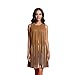 Women's Fringe Vest 70s Hippie Costume Faux Suede Sleeveless Tassel Long Cardigan Jacket Cowgirl Western Tops Halloween Khaki