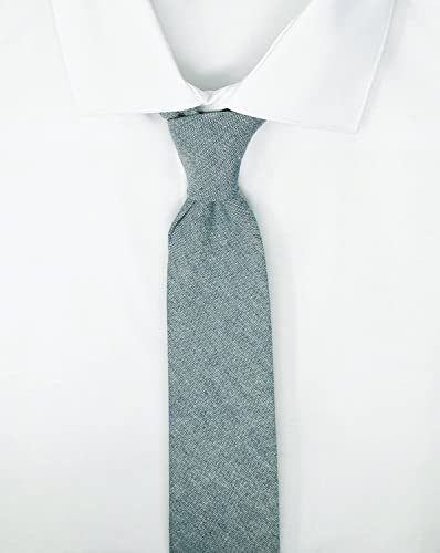 Image of Men's Chambray Cotton Skinny Necktie Tie Textured Distressed Style - 2.5 inch Width