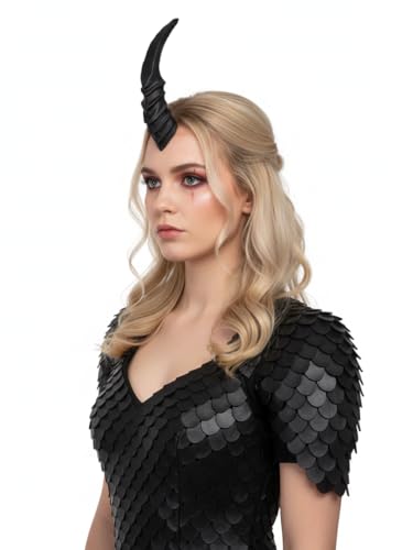 VIBNRIX Black Unicorn Horn Headband Lightweight Fantasy Headpiece with Clear Adjustable Elastic for Halloween Cosplay & Costume Parties