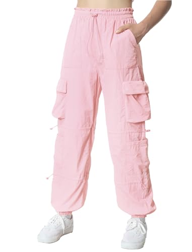 Image of EXARUS Girls Parachute Pants Cargo Hip Hop Wide Leg Baggy Y2K Teen