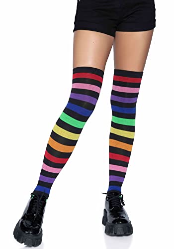 Leg Avenue rainbow thigh high socks de rayas multicolores sobre rodilla
