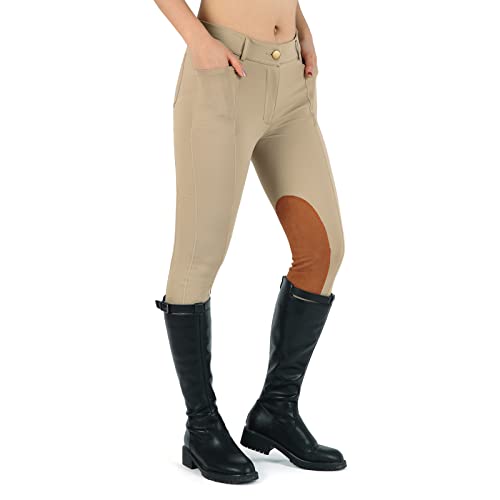 Beroy Kids Horse Riding Knee-Patches Pants Girls Equestrian Front-Zip Breeches Legging With Pockets(Khaki,M) #TOP6
