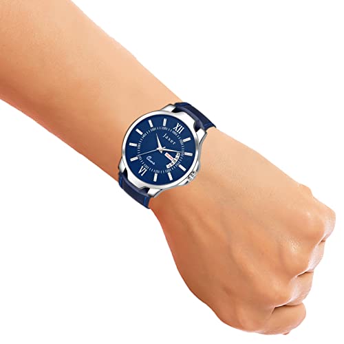 Image of Jaxer Leather Strap Analog Wrist Watch for Men (Blue /Black /Tan /Brown)