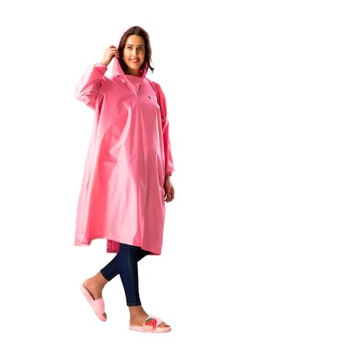 Image of ZEEL Unisex Outdoor Rain Poncho for Adult, Waterproof, Lightweight & Packable, Polyester Pullover Full Sleeves Hooded Rainwear, Raincoat for Camping, Hiking, Travelling (AZ33, Free Size, Pink)