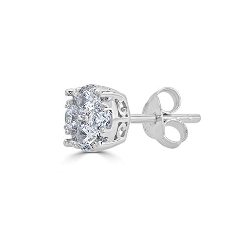 SINGLE (1 Piece) Natural Diamond Stud Earrings Set in 925 Sterling Silver for Men & Women