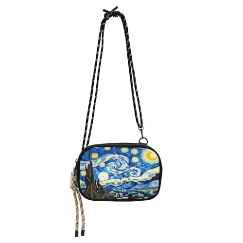 Starry Night Adjustable Strap Crossbody Bag for Women,Multi-Pocket Phone Purse with Zipper,Compact Shoulder Bag (7.7 Inch)