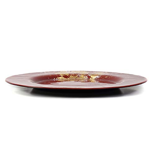 Syosaku Japanese Urushi Glass Dinner Plate Φ12.5-inch Vermilion with Gold Leaf, Dishwasher Safe, Dinner 12.5-inch (32cm) - Image 4