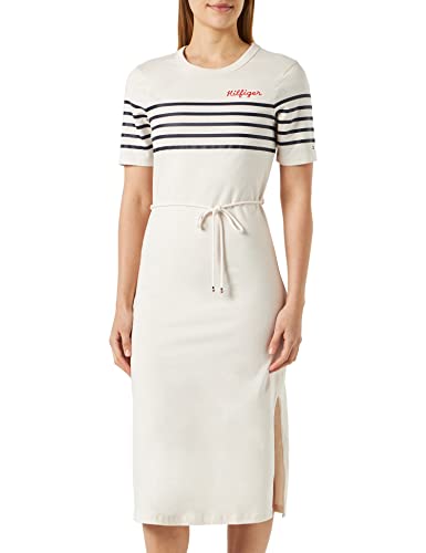 Tommy Hilfiger Damen T-Shirt Kleid Baumwolle, Weiß (Breton Stripes W...