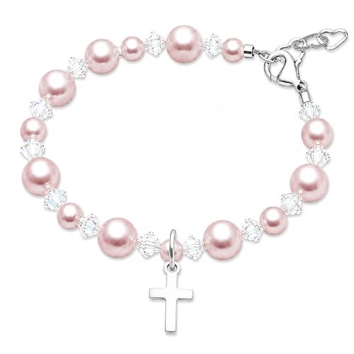 Image of Baby Crystals Personalized Gifts, Sterling Silver Cross Bracelet Charm Baptism Jewelry